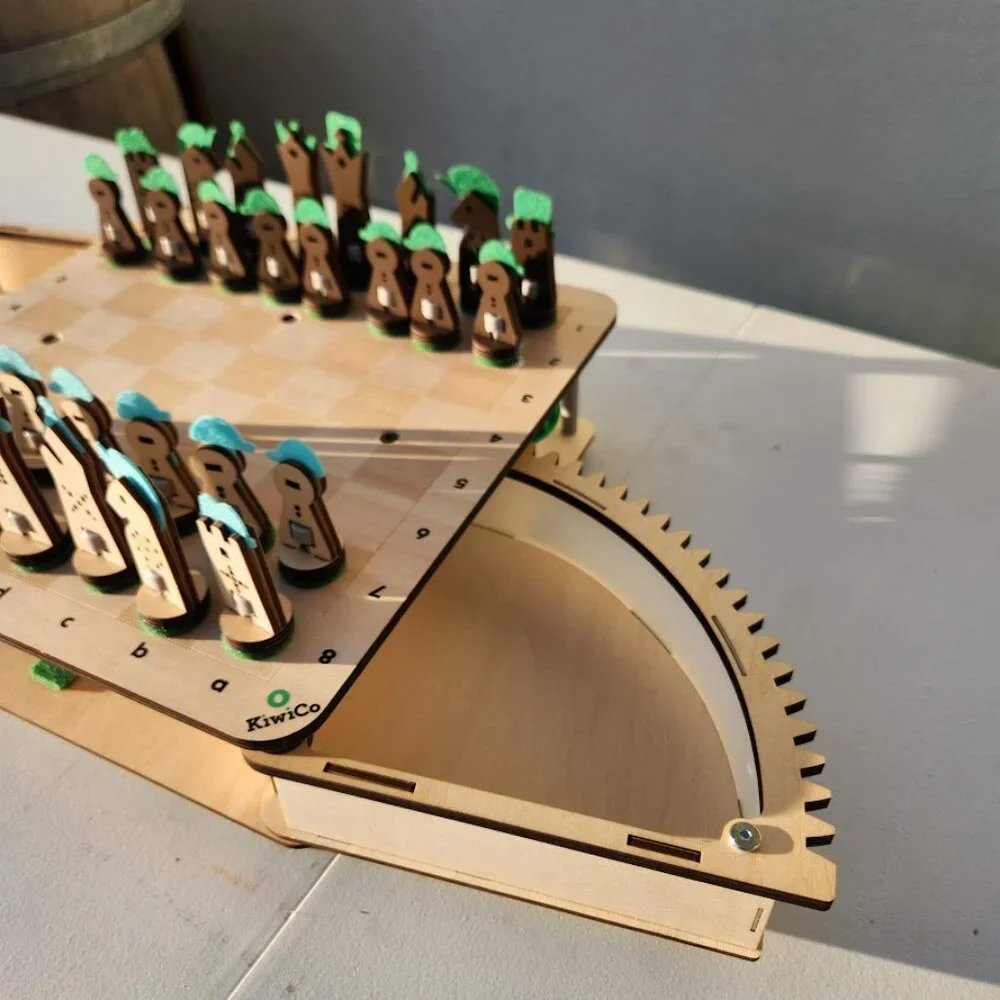KiwiCo Chess Set Wooden Game Board and Pieces with Hidden Storage - Assembled Ar